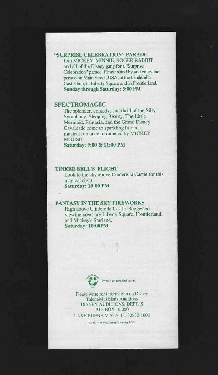 1992 Walt Disney World Magic Kingdom Entertainment Show Schedule Oct 4-10 |  eBay