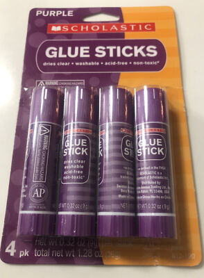 Scholastic Glue Sticks, 0.32 Oz., Purple, Pack Of 4