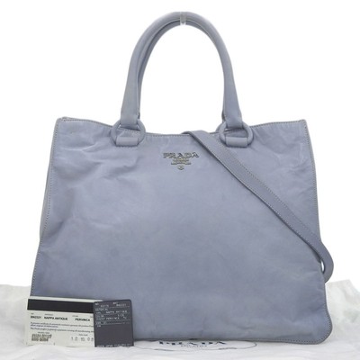PRADA Handbag Shoulder Bag 2way Logo Blue Gray BN2321 Nappa 