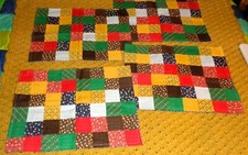 SET OF 4 VTG. HAND MADE PATCHWORK QUILT PLACEMATS  18" WIDE x 14" REVERSABLE