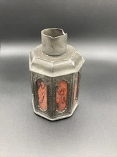 Antique Chinese Bronze Tea Caddy Octagonal w Hand Painted Panels Signed