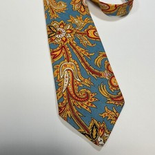 Johnny Carson Paisley Necktie Blue Gold Red Floral Silk Blend Vintage