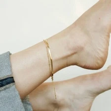 Anklet Gold Double Layer Snake & Satellite Chain Waterproof & Non-Tarnish PRETTY