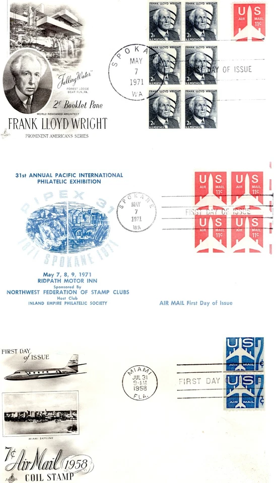 UNITED STATES 7 FDC AIRMAIL UNADDRESSED 1 POSTCARD ADDRESSED - Image 2 of 3