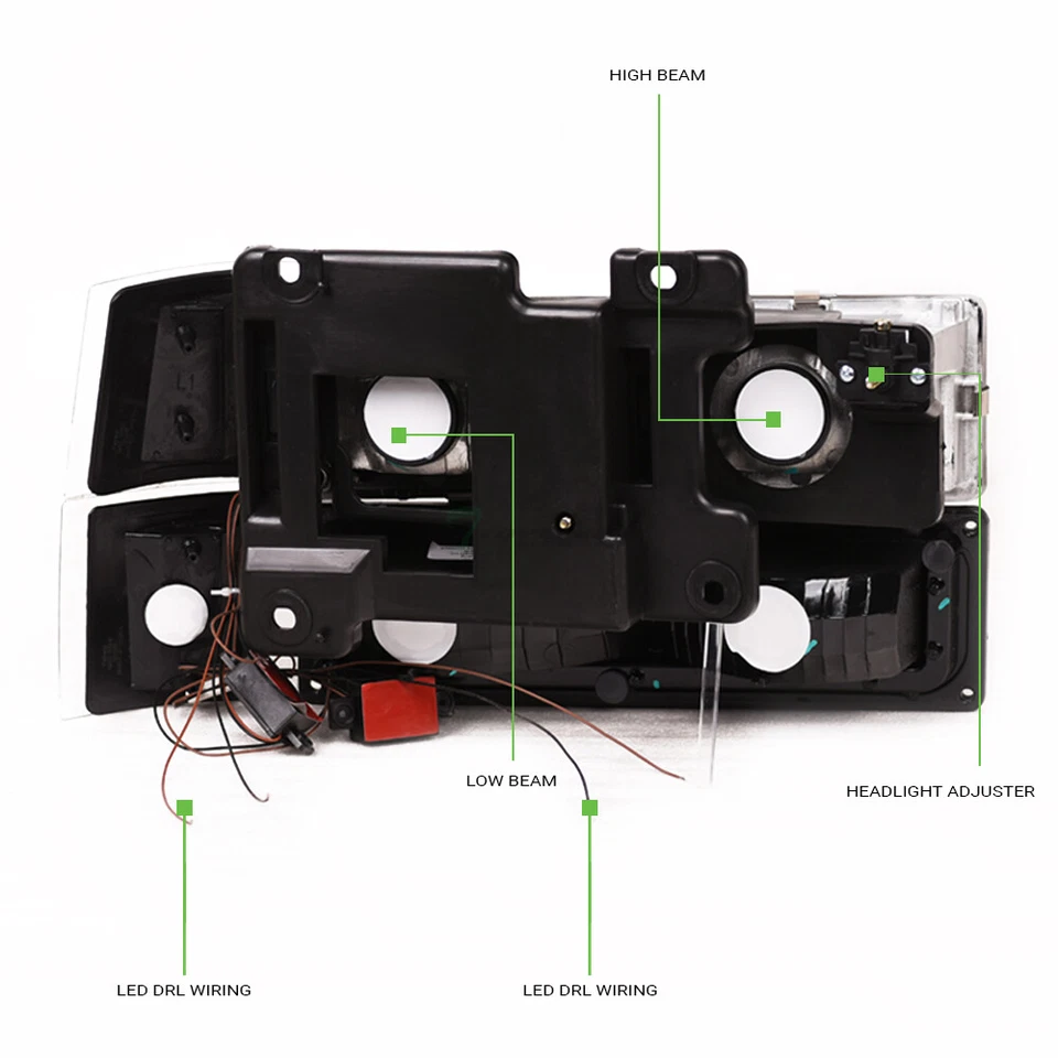 Topline For 1994-2000 Chevy C10 C/K LED Strip Headlights+Corner+Bumper Amber Blk Foto 4 de 4