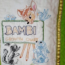 Bambi Cross Stitch Crib Quilt Homemade 29" x 39" Flower Thumper