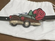 Authentic New Prada Buckle Novelty Car Roses Belt Patent Leather Belt,size 80/32