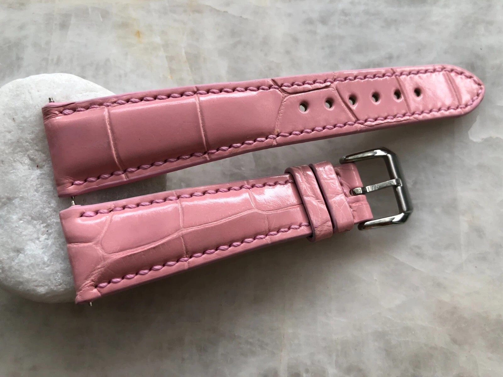 20mm/16mm Pink Alligator Crocodile Embossed Leather Watch Strap Band