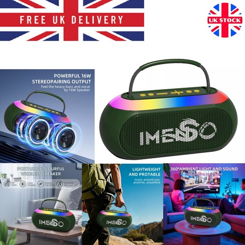 IMENSO S1046 Altoparlante Basso Portatile Potente, Stereo BT 16W RGB Luce per Karaoke - Foto 10 di 34