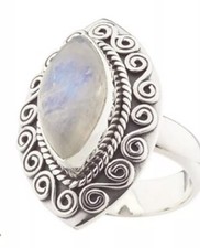 NEW:Artisan Crafted Sterling Rainbow Moonstone Swirl Design Ring- Size 8