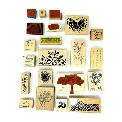 Stampin Up Mix Wood Mounted Rubber Stamp Lot of Garden Flowers Roses ...