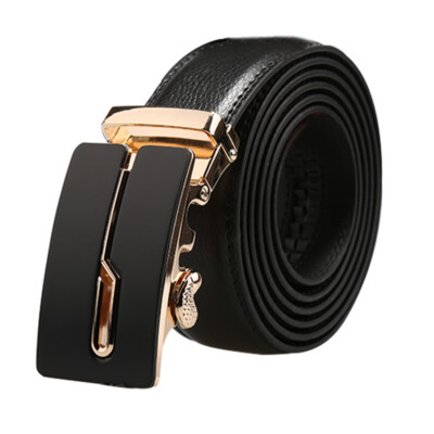 Men Automatic Buckle Ratchet Large Dress Leather Belt Width 1 3/8''