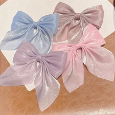 Big Bow Hairpin Pearlescent Satin Ribbon Hair Clip Women Sweet Duckbill Clips ↷
