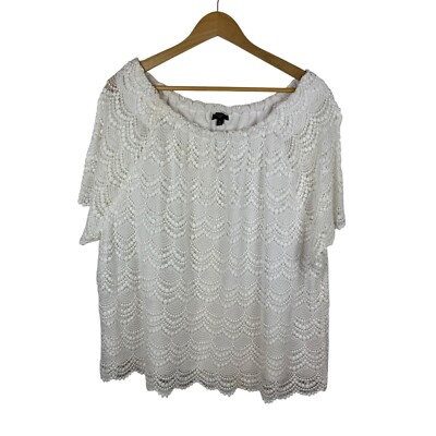 Talbots Womens White Lace Off Shoulder Top Sz 3X Crochet Summer Casual Neutral