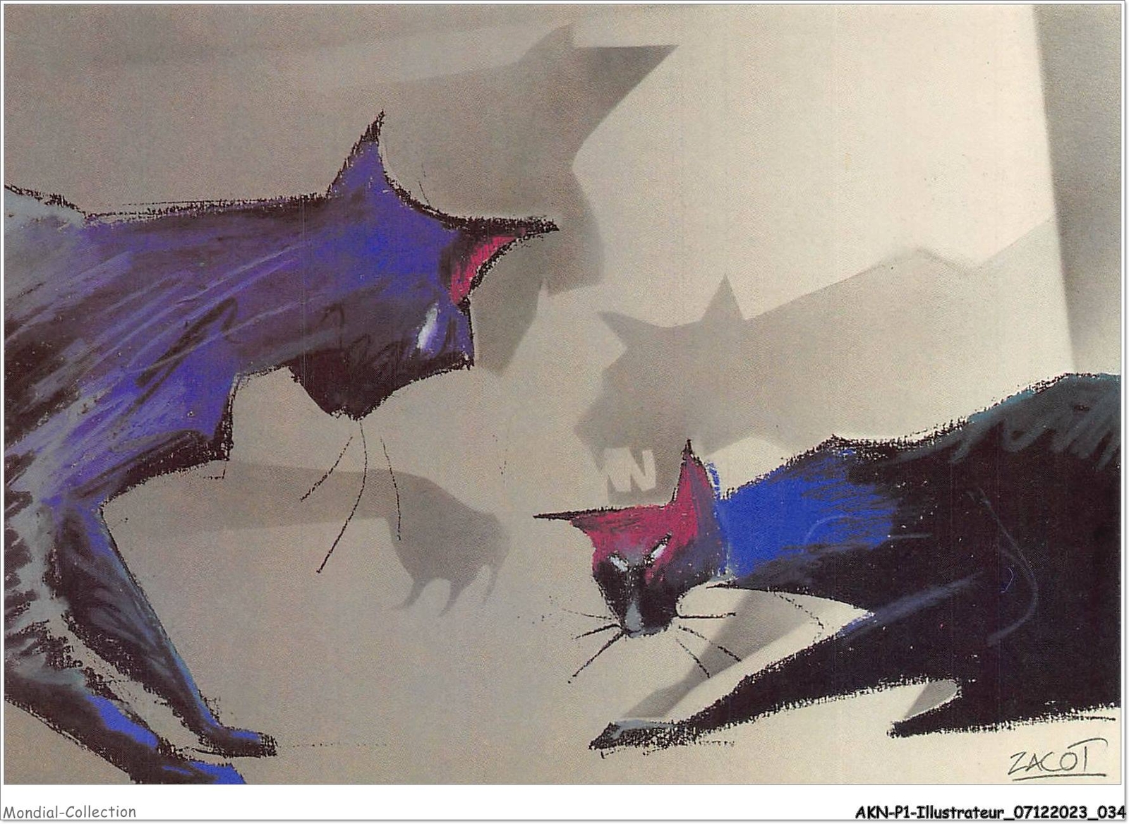 Zacot Illustration AKNP1-0018 Featuring Two Cats Drawing