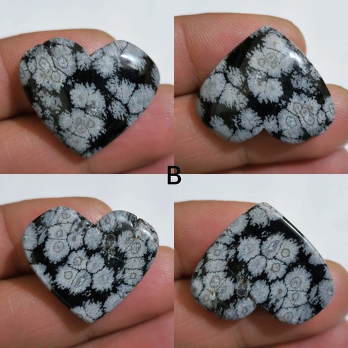 Natural A+ Snowflake Obsidian Heart Shape Cabochon Loose Gemstone Making Jewelry - Picture 3 of 13