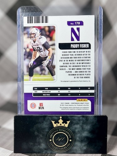 Paddy Fisher 2021 Contenders Draft Picks Purple College Ticket Auto /99 #178 NWU - Picture 2 of 2