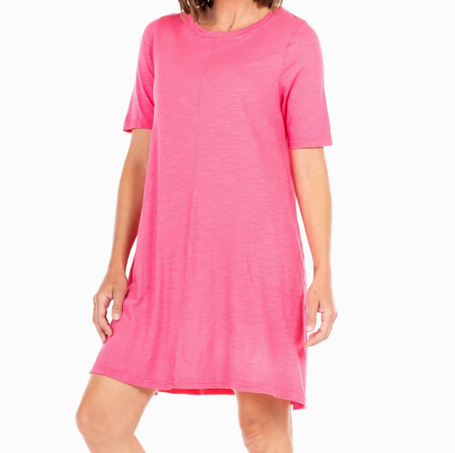 FRESH PRODUCE Small Papaya PINK LORNA Jersey Cotton Flounce Dress $65 NWT S