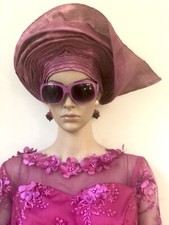Pink Aso Oke Auto Gele, Fan Auto Gele, Pink Auto Gele, ReadyMade Gele,