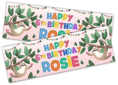 DAILYGIFTS x2 Personalised Birthday Banner Sloth Children Kids Party Decoration 136