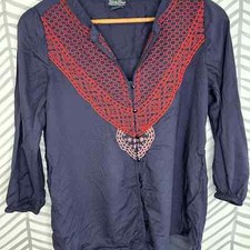 Lucky Brand Embroidered Boho 3/4 Sleeve Blouse