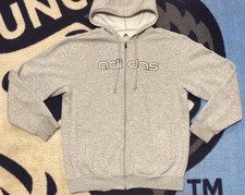 Adidas Spellout Stitched Full Zip Gray Hoodie Jacket Cotton Active Wear Men  s LG