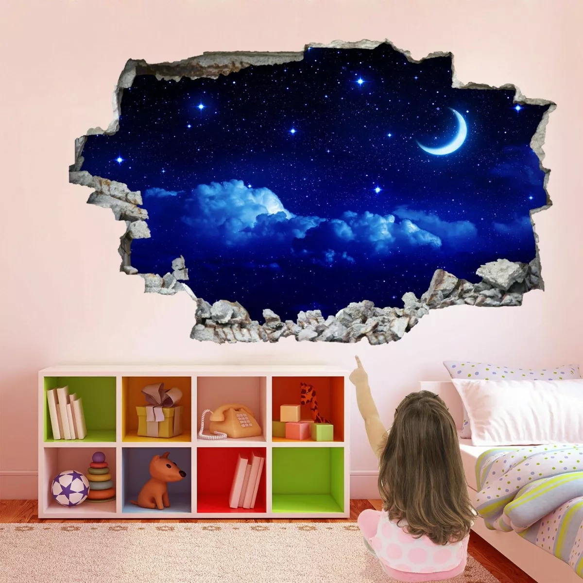 Moon And Stars Sky 3D Wall Art Sticker Mural Decal Kids Room Home Decor  Gr16 | Ebay