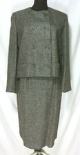 Vtg Adolfo Esprit Plaid Gray Blue Purple Skirt Suit Dbl Breasted Full Lined Sz 8