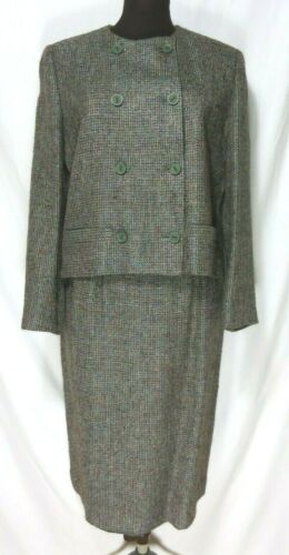Vtg Adolfo Esprit Plaid Gray Blue Purple Skirt Suit Dbl Breasted Full Lined Sz 8 - Picture 1 of 12