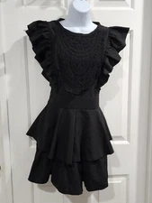 Women's Floral Lace Crochet Short Romper Flutter Sleeve Crew Neck Summer Rompers