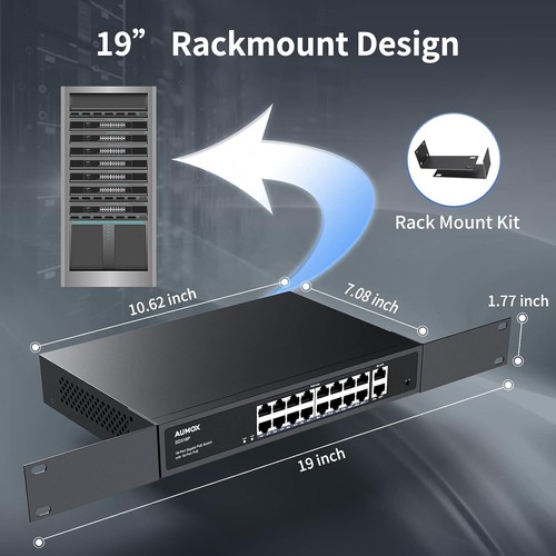 Unmanaged 18-Port PoE Ethernet Switch - 2 Uplink Gigabit Ports & VLAN Support - Picture 8 of 9