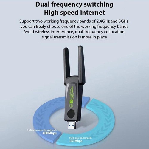 USB 3.0 WIFI Adapter 1300mbps Wireless Dongle Dual Dual 2.4G/5G Antenna- - Picture 8 of 15