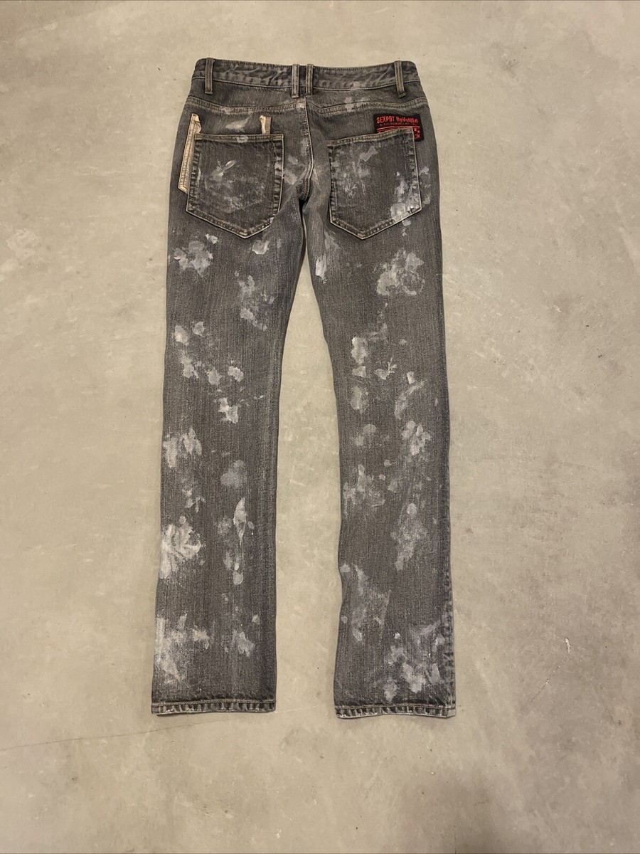 SEXPOT REVENGE Jeans Mens Med 32x31 Punk Metal Bleach Wash Demon