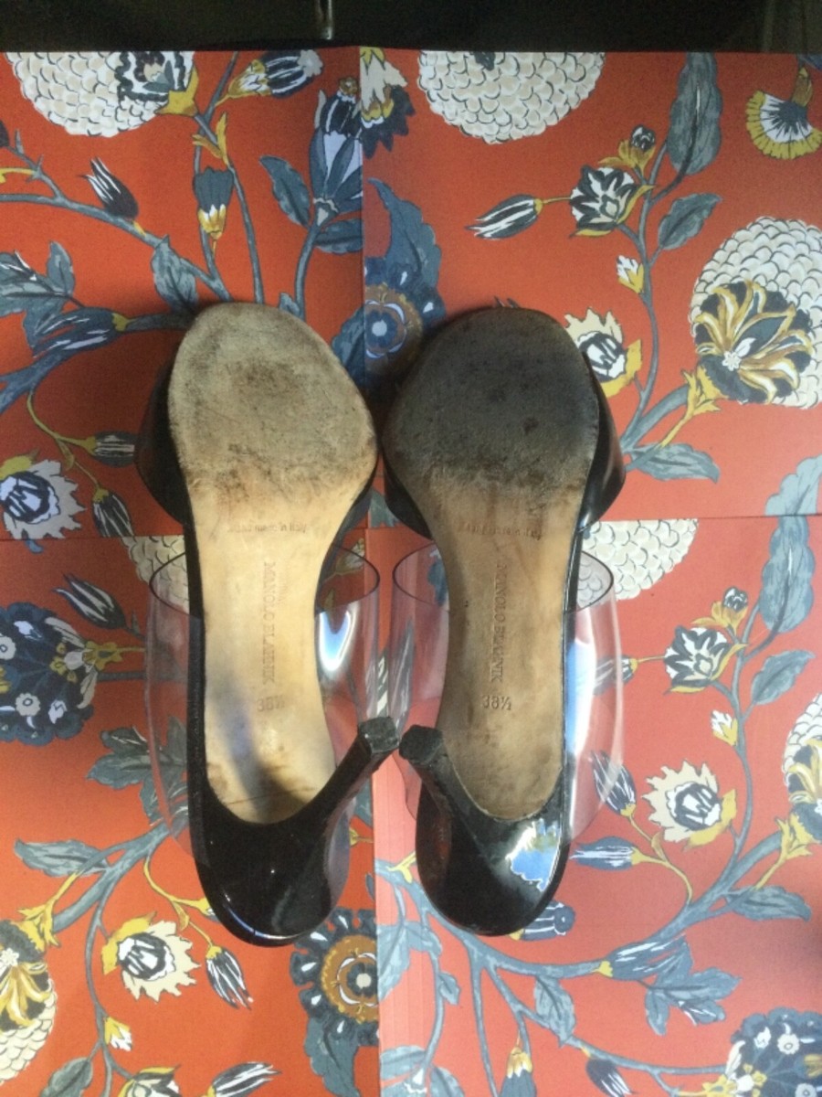 Sandales à Talons Hauts Manolo Blahnik - Cuir Verni Noir - Taille 37,5 - Neuf (sans Boîte)