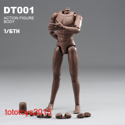 1/6 Black Skin Narrow Shoulder Flexible Joint Male Figure Doll Body Model Toy