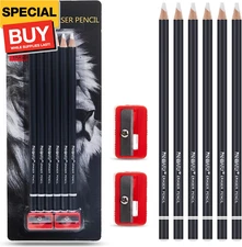 Eraser Pencil Set, 6pc Eraser Pencils and 2pc Sharpener, Erasing Small Details o