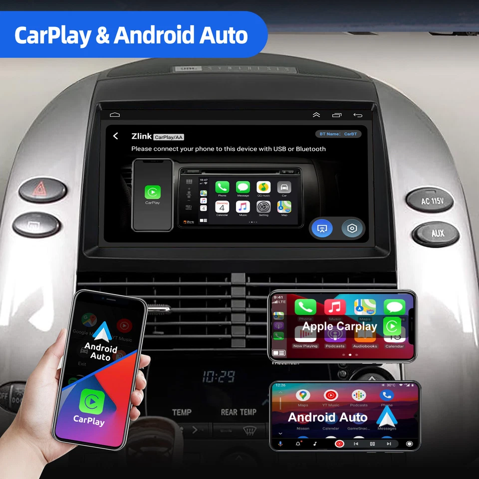 PARA TOYOTA SIENNA 2004-2010 ANDROID 13 APPLE CARPLAY COCHE ESTÉREO RADIO GPS NAVEGACIÓN Foto 4 de 4