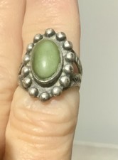 Vintage Navajo Green Turquoise Split Shank Ring Stamped Sterling