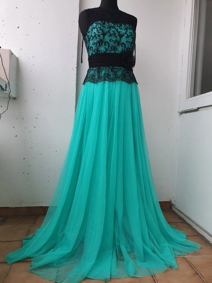 Neu Ballkleid Verlobungskleid Abendkleid Tüll Spitze 36 38 mint schwarz Kleid - Bild 3 von 4