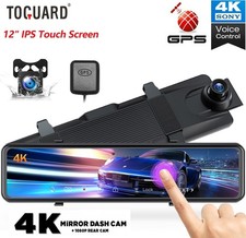 TOGUARD 12"Mirror Dash Cam 4K GPS Touch Screen Rearview Car Camera Voice Control
