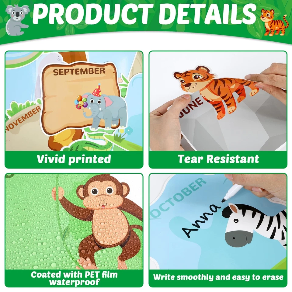 Jungle Animal Birthday Bulletin Board Set Classroom Happy Birthday Chart Cuto... - Image 3 of 4