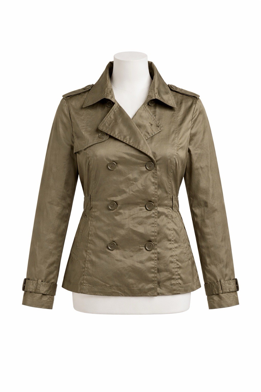 ZARA BASIC Olive Double Breasted Short Trench Coa… - image 1
