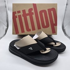 Fitfop Womens Size 7 Surff Two Toned Webbing Toe Post Black Sandals