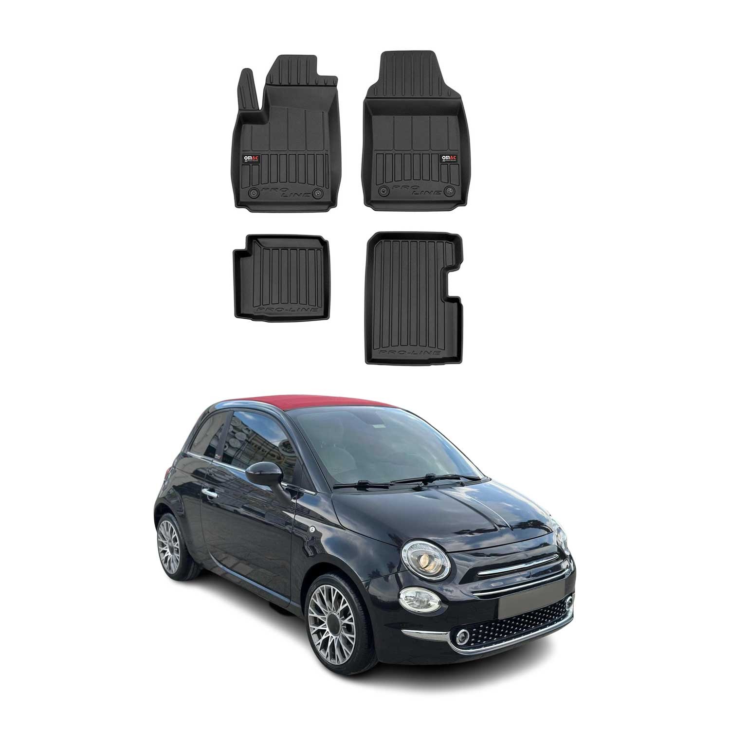 Tapis de sol en caoutchouc Fiat 500 Hybrid protection premium sur mesure noir