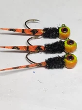 Hand tied crappie jigs 1/16 ounce wedge tail FireTiger