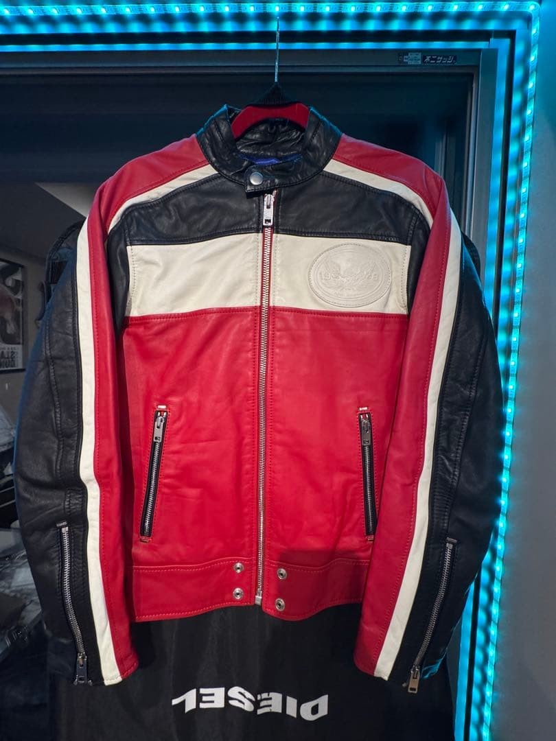DIESEL Leather Rider Jacket S Red Leather Unused Mens Fashion | eBay