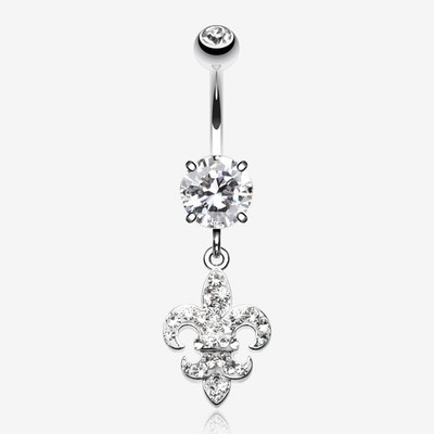 Royal Fleur De Lis Multi-Gem Sparkle Dangle Belly Button Ring