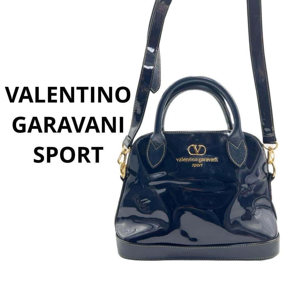 Valentino Garavani Vintage 2-Way Shoulder Bag Navy Gold Leather Damaged Japan