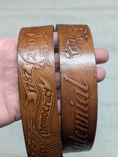 vintage TOOLED buckle belt AMERICA leather 36 eagle USA constitution WESTERN