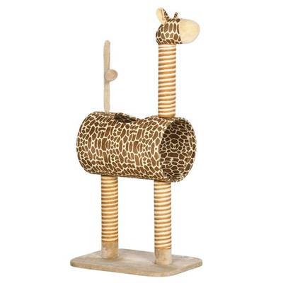 PawHut Giraffe Katzenbaum, Indoor Spielturm mit Kratzbäumen, Tunnel, Ball T